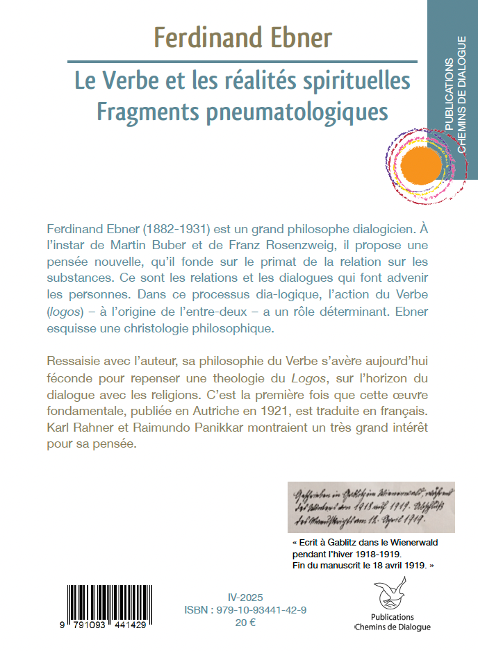 Le verbe et les réalités spirituelles, fragments pneumatologiques - Ferdinand Ebner
